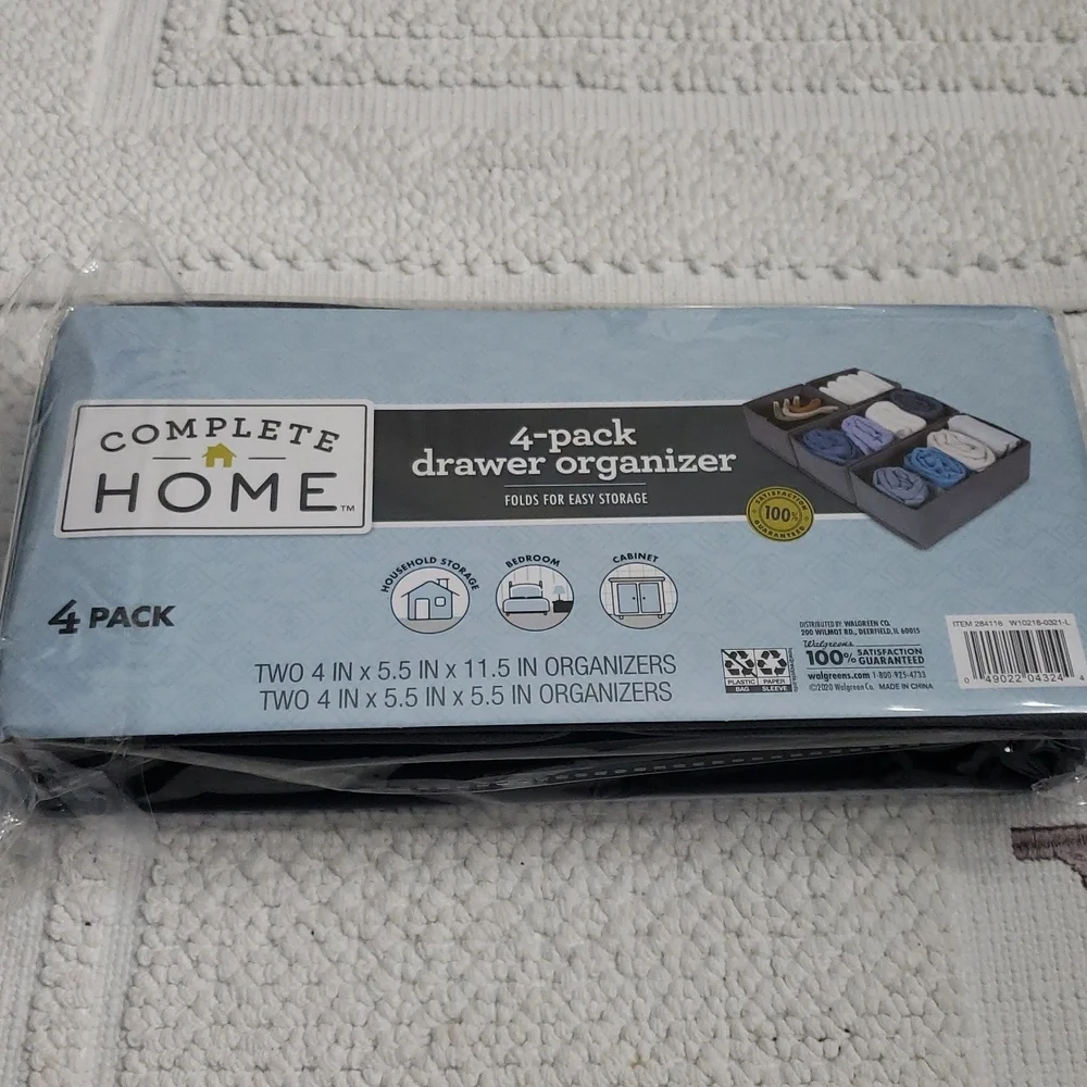 COMPLETE HOME 4-Pack Drawer Organizer Set of 2 Gray